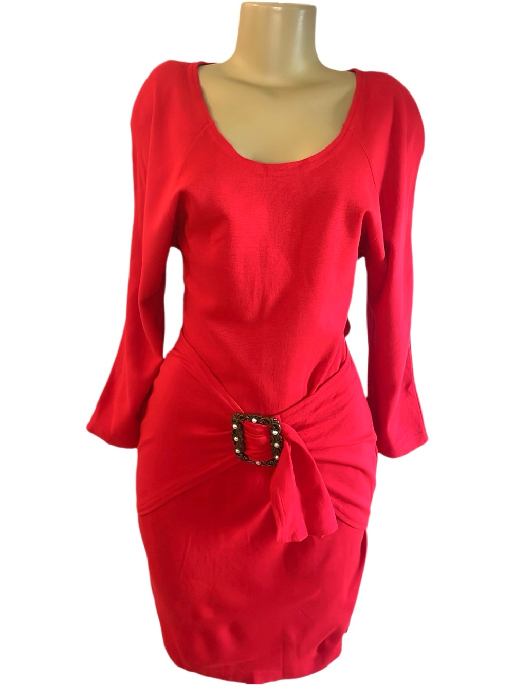 Vintage Sunset Plaza California Red Belted Midi Dress